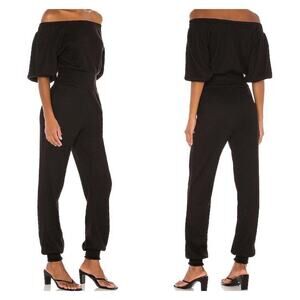 Majorelle Faye Ribbed Off Shoulder Jumpsuit in Black Size M